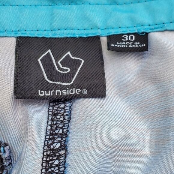 Burnside Men Sz 30 Board Shorts Swim Trunk Blue Black Drawstring Zip Pocket - Picture 4 of 9
